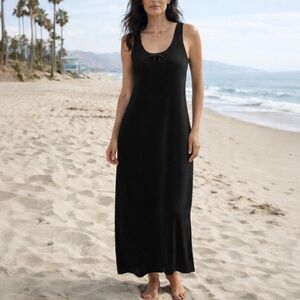 Ralph Lauren Black Ribbed Knit Tank Maxi Dress S Cotton Layering Beachy Resort